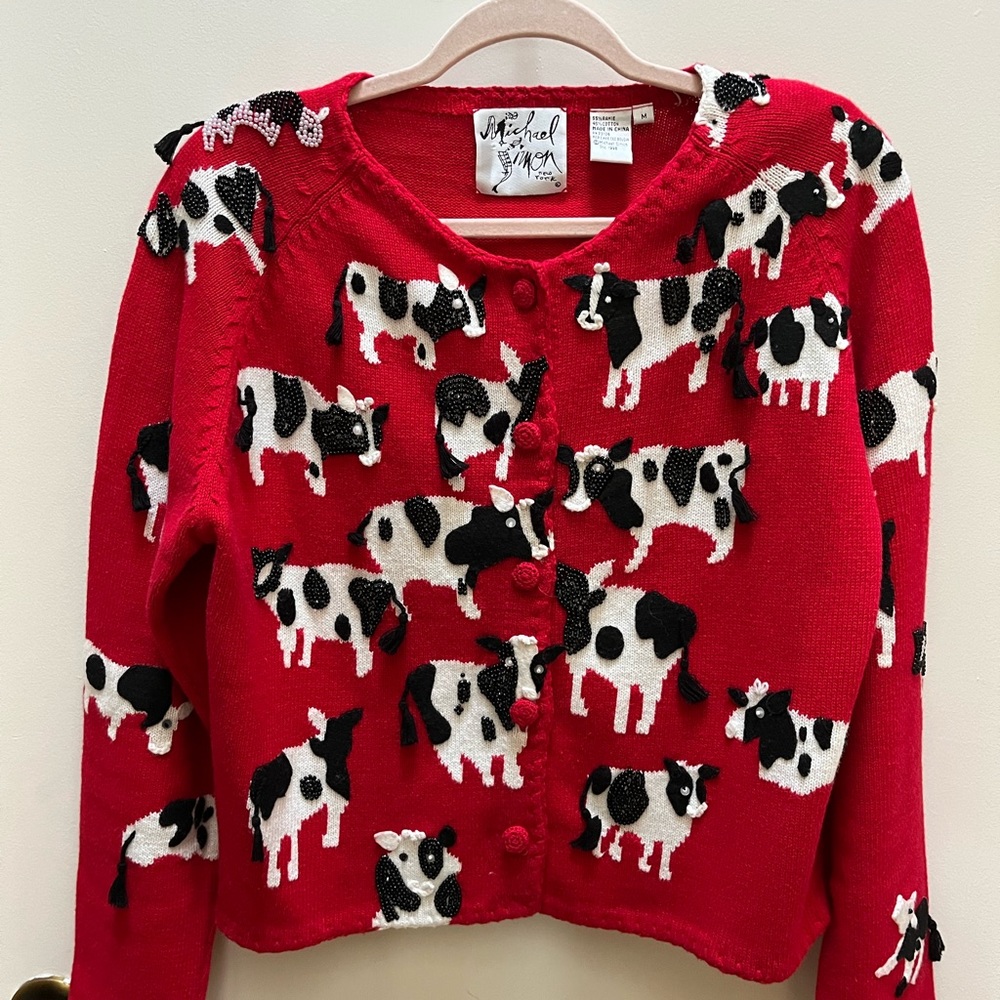 Michael Simon Sweater Cow beaded tassel tails